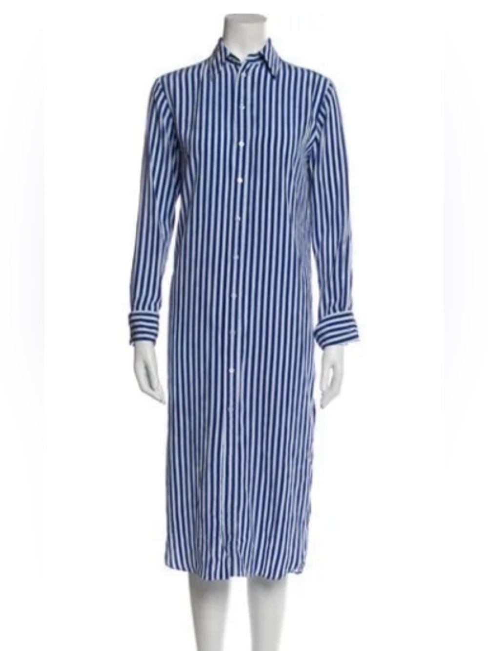 Ralph Lauren Purple Label Blue and White Stripe Long-Sleeve Shirt Dress